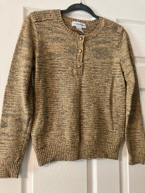 Sag Harbor Marled Henley Sweater in Mustard Brown